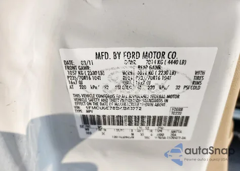 2011 Ford Escape Limited z USA, uszkodzony, nr VIN 1FMCU0E78BKB83772